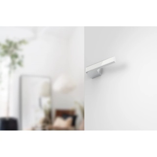 Klamka Maxima chrom błyszczący z wstawką biały mat na rozecie ukrytej prostokątnej Corona