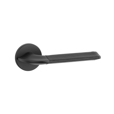 Klamka Aprile Detazia R Slim 7mm BK / BLACK LEATHER czarny matowy / czarna skóra na rozecie okrągłej Enger
