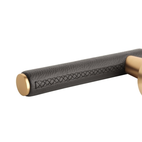 Klamka Aprile Egeria R Slim 7mm KG / BROWN LEATHER złoty matowy / brązowa skóra na rozecie okrągłej Enger
