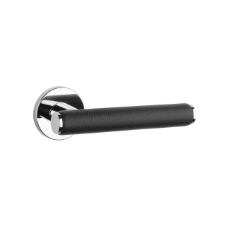 Klamka Aprile Egeria R Slim 7mm LC / BLACK LEATHER chrom polerowany / czarna skóra na rozecie okrągłej Enger