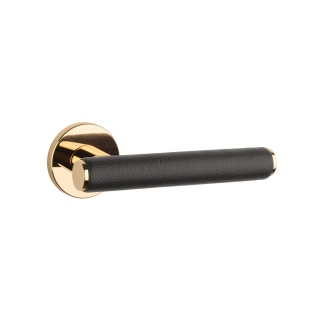 Klamka Aprile Egeria R Slim 7mm LG / BLACK LEATHER złoty polerowany / brązowa skóra na rozecie okrągłej Enger