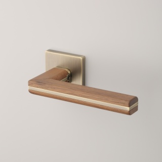 Klamka Aprile Cyrilla Q Slim 7mm ABM / BLACK WALNUT WOOD antyczny mosiądz / drewno czarny orzech na rozecie kwadratowej Enger