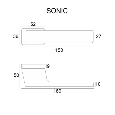 Klamka Sonic chrom szczotkowany na rozecie prostokątnej VDS Klamka Sonic chrom szczotkowany na rozecie prostokątnej VDS