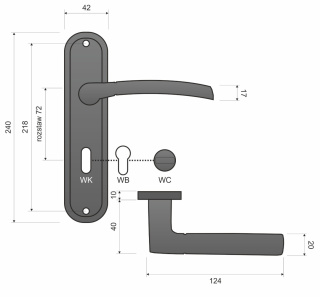 Klamka Dalia KDL 113 chrom/satyna długi szyld na wc rozstaw 72 mm Infinity Line