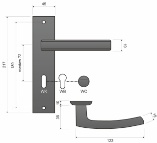 Klamka Hermes KHR 313 satyna długi szyld na wc rozstaw 72 mm Infinity Line