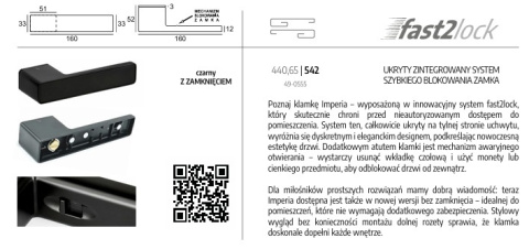 Klamka Imperia z zamknięciem fast2lock czarna na rozecie prostokątnej VDS Klamka Imperia z zamknięciem fast2lock czarna na rozecie prostokątnej VDS