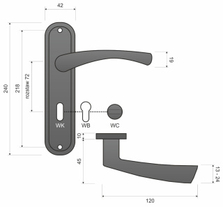 Klamka Laura KLR 413 patyna długi szyld na wc 72 mm Infinity Line