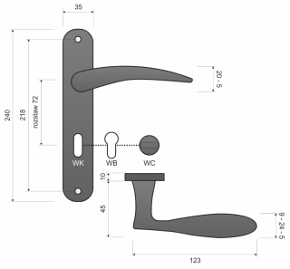 Klamka Alicja KJA 611 satyna mat długi szyld na klucz rozstaw 72 mm Infinity Line