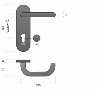 Klamka Ultra KUL 513 stal nierdzewna długi szyld 3/4 na wc rozstaw 72 mm Infinity Line