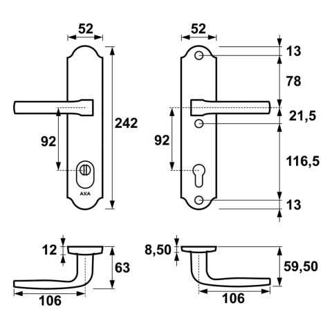 Klamko Klamka AXA Verona Flex ++ F4 stare złoto rozstaw 92 mm Klamko Klamka AXA Verona Flex ++ F4 stare złoto rozstaw 92 mm