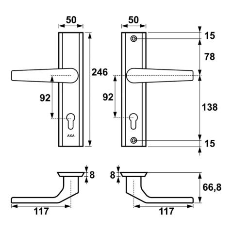 Klamko Klamka AXA Fast Premium F8 czarna rozstaw 92 mm Klamko Klamka AXA Fast Premium F8 czarna rozstaw 92 mm