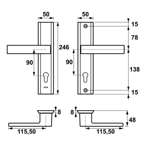 Klamko Klamka AXA Haga ++ F8 czarna rozstaw 90 mm Klamko Klamka AXA Haga ++ F8 czarna rozstaw 90 mm