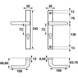 Klamko Klamka AXA Slim ++ F8 czarna rozstaw 72 mm
