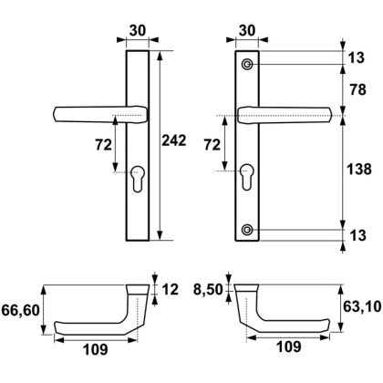 Klamko Klamka AXA Slim ++ F8 czarna rozstaw 72 mm
