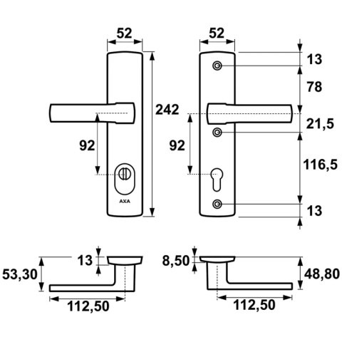 Klamko Klamka AXA Apollo Flex Premium F1 srebrna rozstaw 92 mm Klamko Klamka AXA Apollo Flex Premium F1 srebrna rozstaw 92 mm