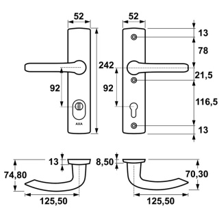 Klamko Klamka AXA Jupiter Flex Premium F9 tytan rozstaw 92 mm