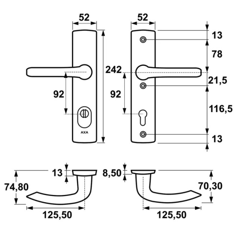 Klamko Klamka AXA Jupiter Flex Premium F9 tytan rozstaw 92 mm Klamko Klamka AXA Jupiter Flex Premium F9 tytan rozstaw 92 mm