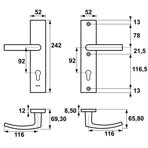 Klamko Klamka AXA Odin ++ F4 stare złoto rozstaw 92 mm