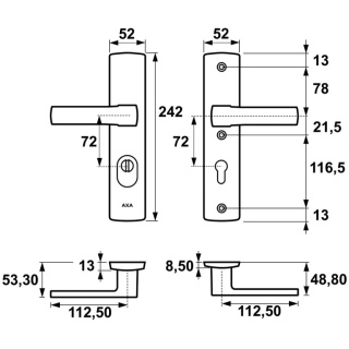 Klamko Klamka AXA Apollo Flex Premium F1 srebrna rozstaw 72 mm