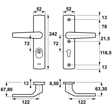 Klamko Klamka AXA Arrow Flex Premium F4 stare złoto rozstaw 72 mm Klamko Klamka AXA Arrow Flex Premium F4 stare złoto rozstaw 72 mm