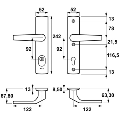Klamko Klamka AXA Arrow Flex Premium F4 stare złoto rozstaw 92 mm Klamko Klamka AXA Arrow Flex Premium F4 stare złoto rozstaw 92 mm