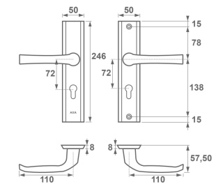 Klamko Klamka AXA Niagara ++ F4 stare złoto rozstaw 72 mm