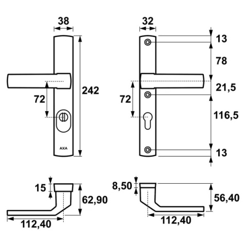 Klamko Klamka AXA Solid Flex Premium F9 tytan rozstaw 72 mm