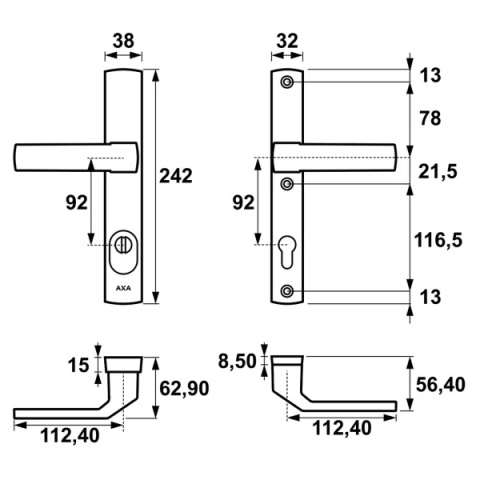 Klamko Klamka AXA Solid Flex Premium F6 inox rozstaw 92 mm Klamko Klamka AXA Solid Flex Premium F6 inox rozstaw 92 mm