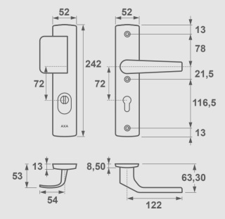 Klamko Pochwyt AXA Arrow Flex Premium ++ F8 czarna rozstaw 72 mm