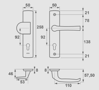 Klamko Pochwyt AXA Manitoba ++ F6 inox rozstaw 92 mm