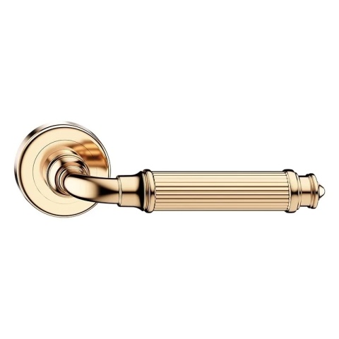 Klamka Aria R CL mosiądz błyszczący PVD na rozecie okrągłej Corona