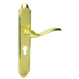 Klamka Tuluza M1/M2 mosiądz/mosiądz satyna długi szyld na wkładkę rozstaw 72 mm Domino