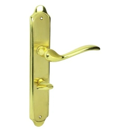 Klamka Tuluza M1/M2 mosiądz/mosiądz satyna długi szyld na wc rozstaw 72 mm Domino