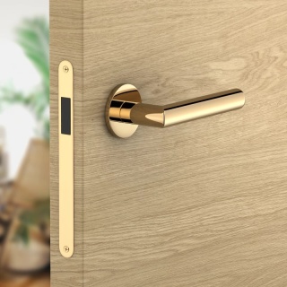 Klamka Elle Slim mosiądz błyszczący PVD na rozecie okrągłej Corona