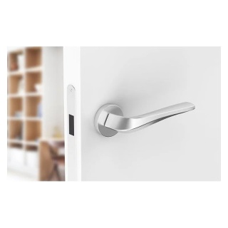 Klamka Flow chrom szczotkowany na rozecie okrągłej Corona