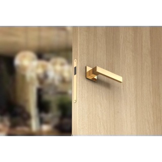 Klamka Focus Slim mosiądz błyszczący PVD na rozecie kwadratowej Corona