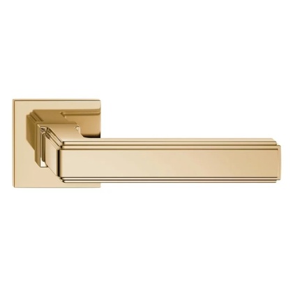 Klamka Royal Slim mosiądz błyszczący PVD na rozecie kwadratowej Corona