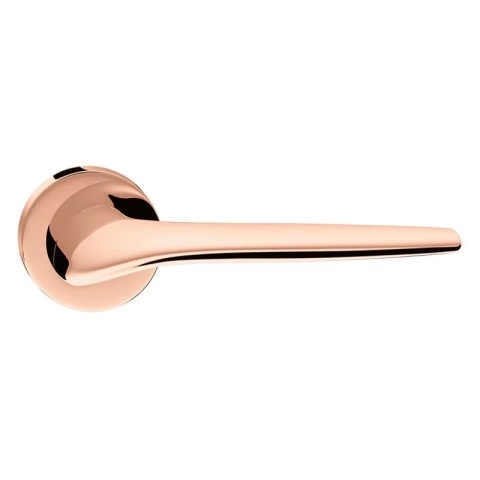 Klamka Soft miedź błyszcząca PVD na rozecie okrągłej Corona