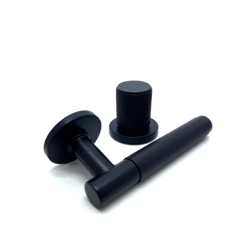 Klamko Gałka Time R Slim ruchoma prawa czarna na rozecie okrągłej Corona