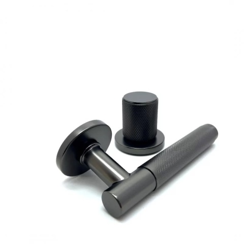 Klamko Gałka Time R Slim ruchoma prawa gunmetal na rozecie okrągłej Corona